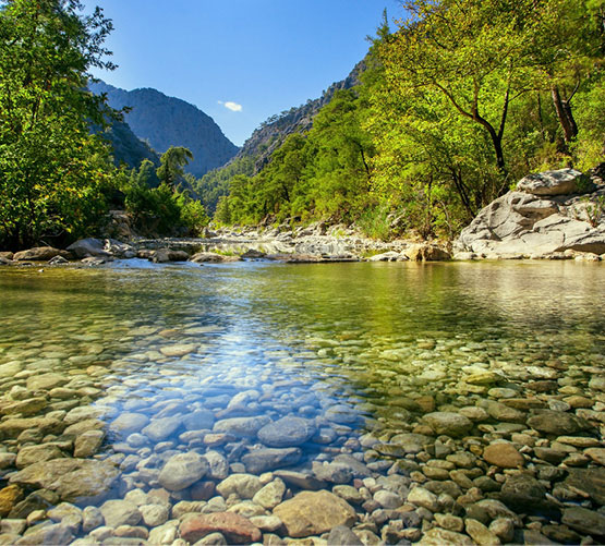 Поток от планинска река, представляващ източник на входяща вода.